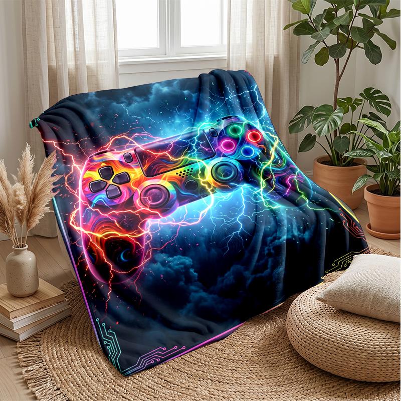 Neon Lightning Game Controllers Theme blanket Lightweight Warm Flannel Blanket Decorative Throw Blanket for Home Decoration