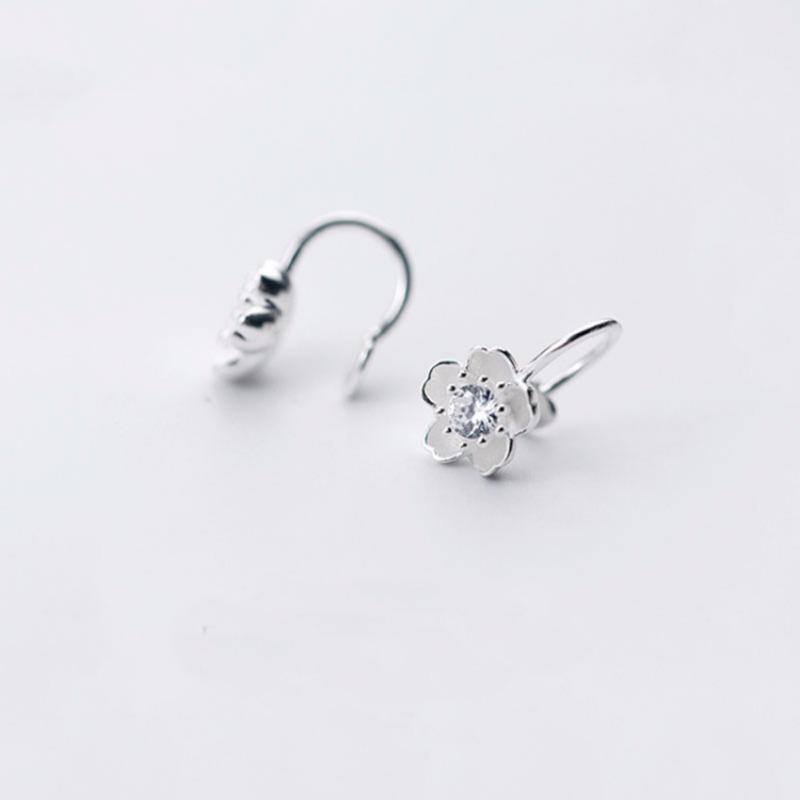 Korean Fashion 925 Sterling Silver Flower Inlaid Diamond Ear Clip For Women Non Pierced