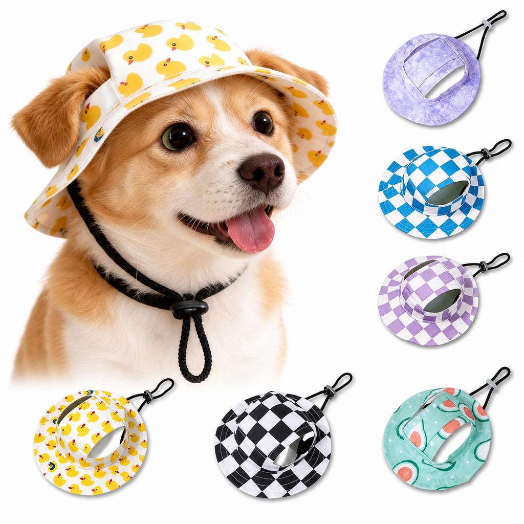 G62 Adjustable Pet Sun Hat with Chin Strap for Small Medium Dogs Cats Outdoor Travel Accessory Gift for Pet Owners