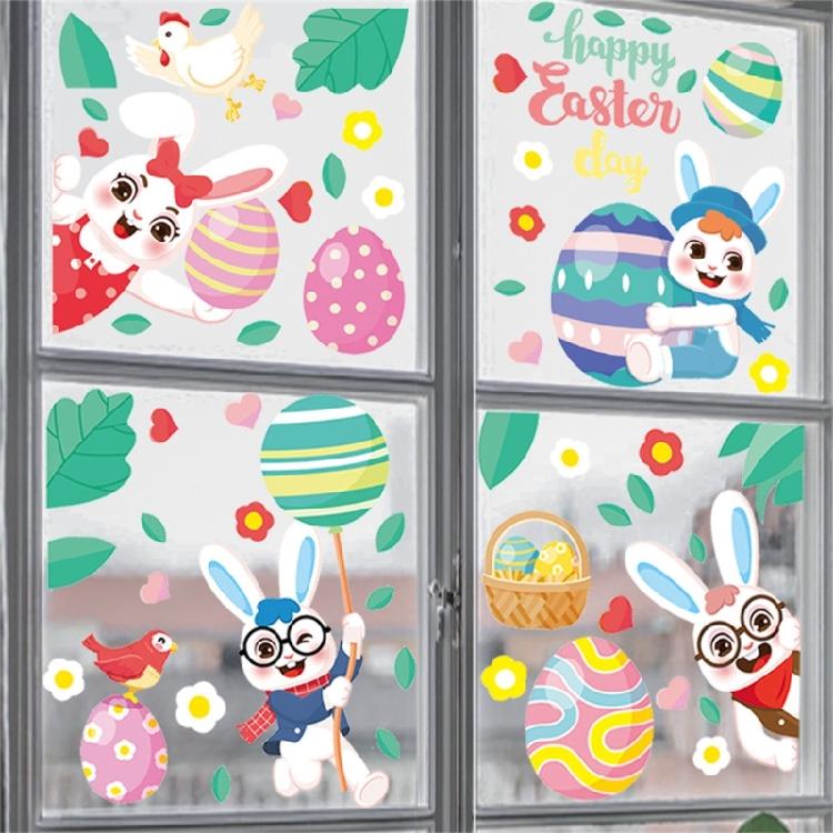 Easter Cartoon Rabbit Static Cling Sticker Window Clings for Homes, Kitchen,