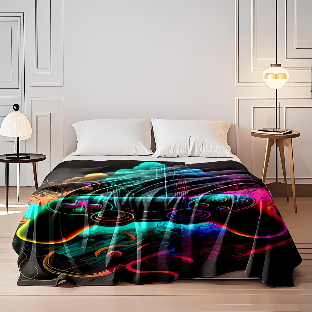 Neon Game Controller with Abstract Art Flannel blanket for bedroom, living room, sofa, and nap sofas