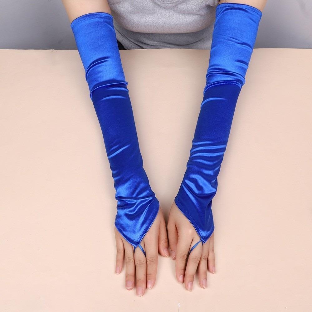 Satin Hook Finger Gloves Solid  Retro Long Fingerless Gloves New Women Gloves  Wedding Bride