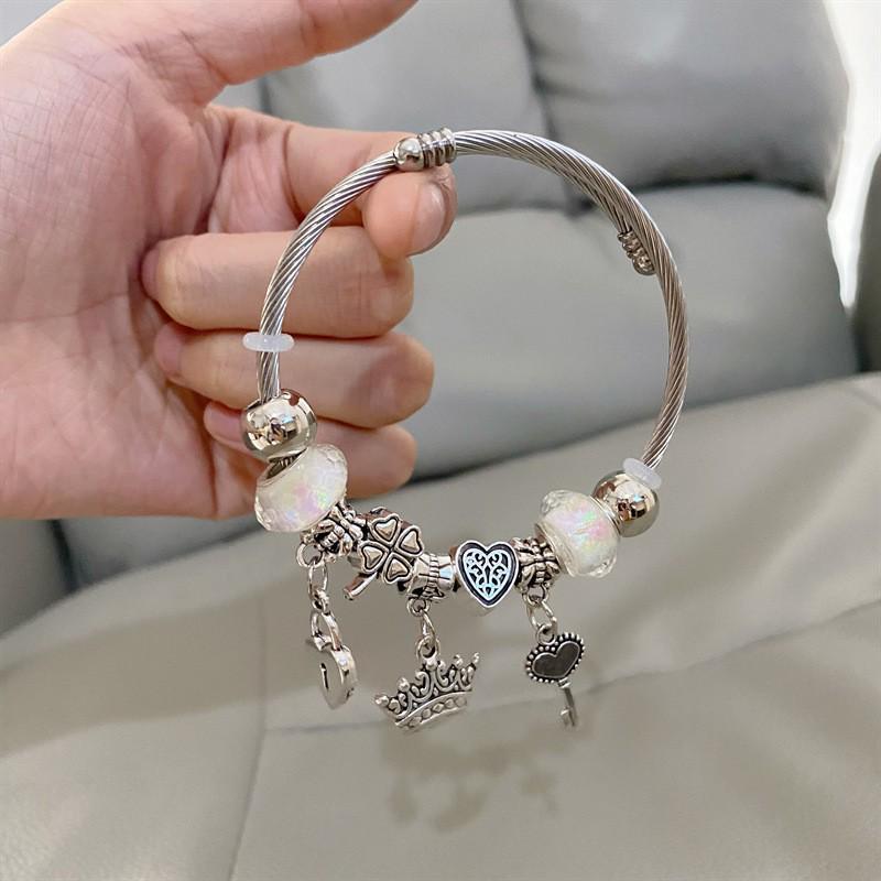 Panjia Dora Women's Stainless Steel Beaded Bracelet - European American Versatile Luxury Jewelry