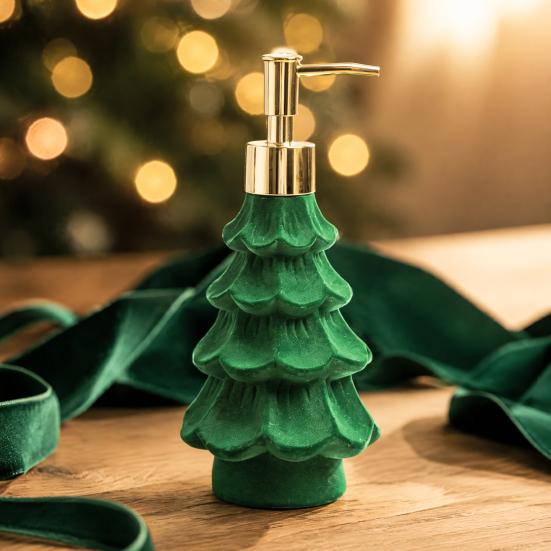 Small Christmas Gifts for Friends Tree Soap Dispenser, Flocking Effect Refillable Lotion Unique Shampoo Dispenser Home Pump Bottle, Reusable Bathroom