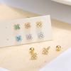 S925 Sterling Silver Inlaid Colorful Zircon Cross Screw Earrings for Women Small Exquisite Temperament Ear Accessories