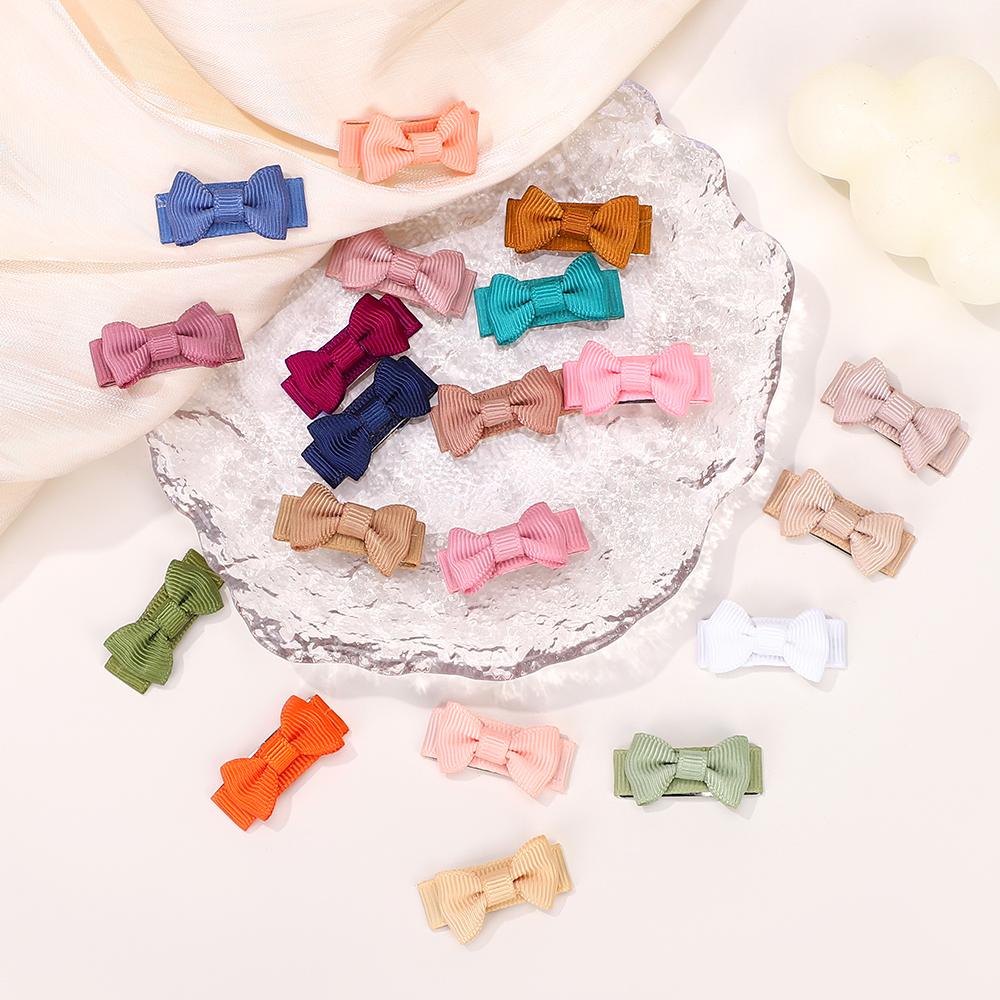 20Pcs/Set  Mini Bows Hair Clips for Baby Girls Kids Solid Color Bows Hairpins Barrettes Handmade Headwear Hair Accessories
