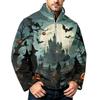 Men's Halloween Print Flannel Zip-Up Sweatshirt, Plus Size Stand Collar Casual Fall Winter Top