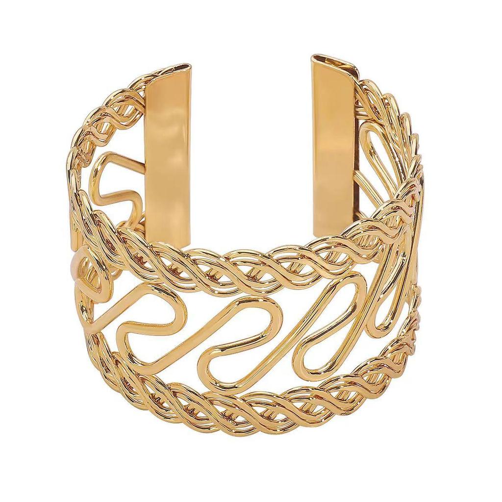Metal Hollow Bracelet European and American Style Arm Ring Geometric Exaggerated Design Jewelry Fashion Simple Versatile Accessories