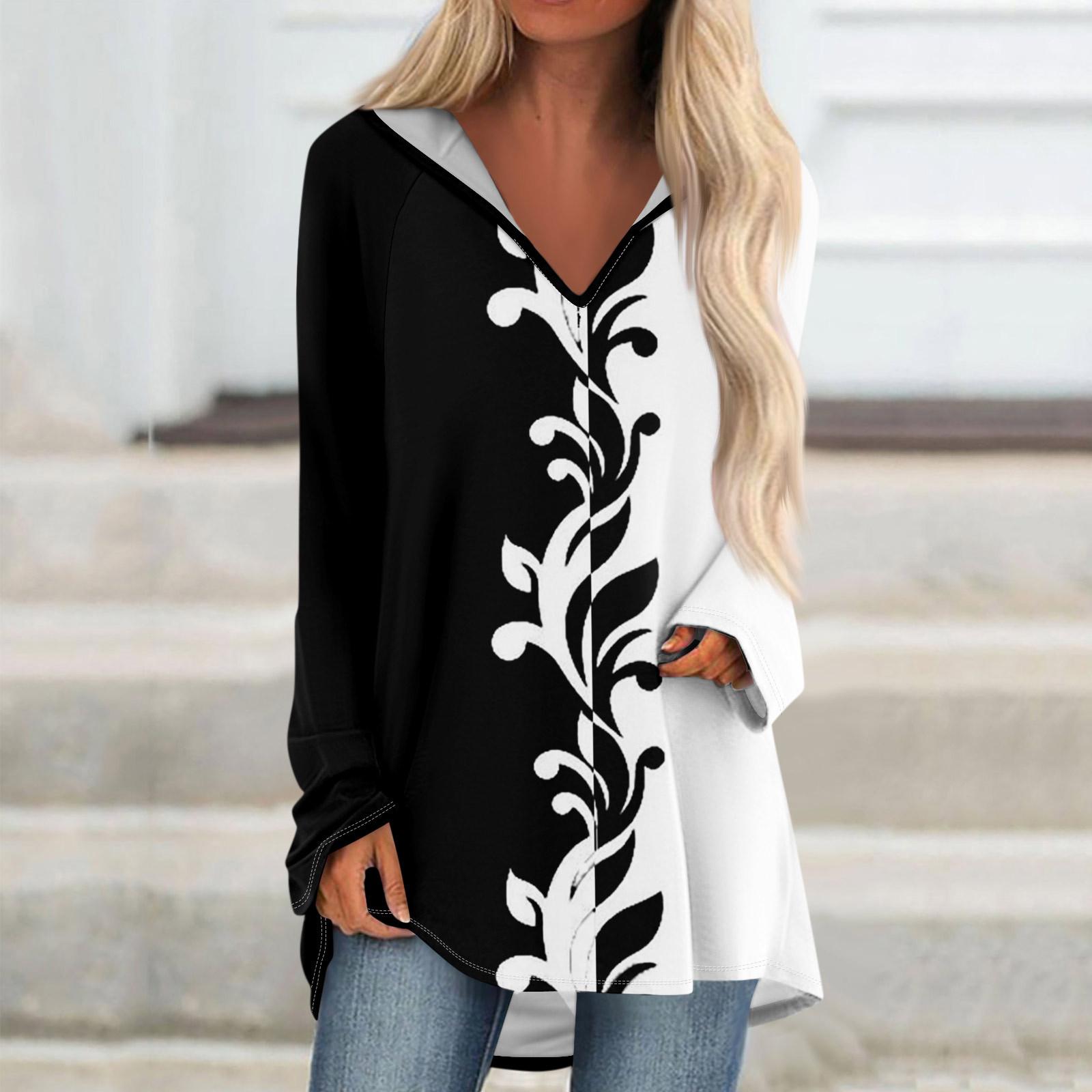 Женские свободные топы с V-образным вырезом и капюшоном с длинными рукавами