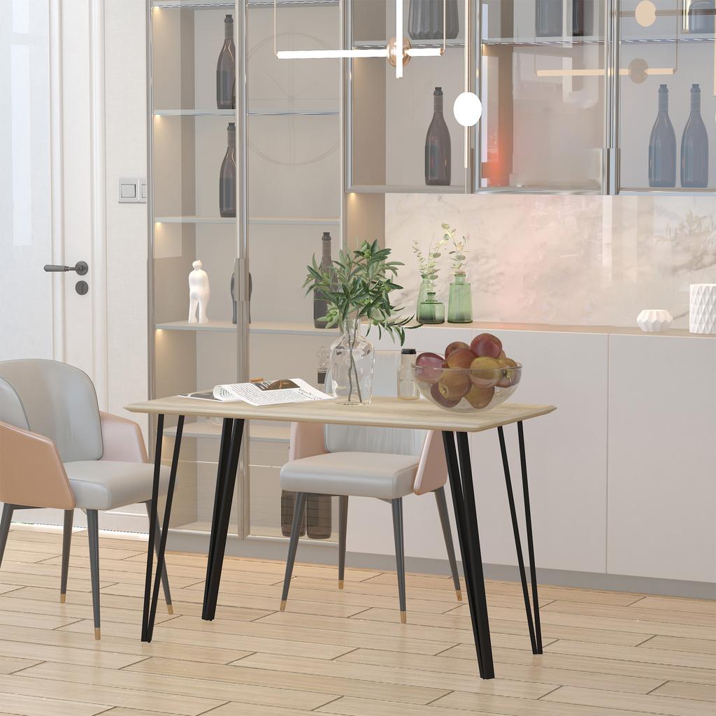 Industrial Design Dining Table Large Top dim. 120L x 60W x 75H cm Black Metal Hairpin Legs MDF Light Oak Look