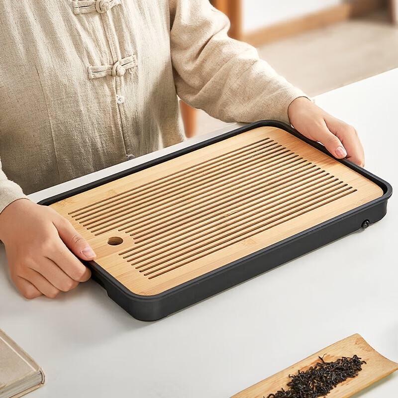 Bamboo Tea Serving Tray with Drainage