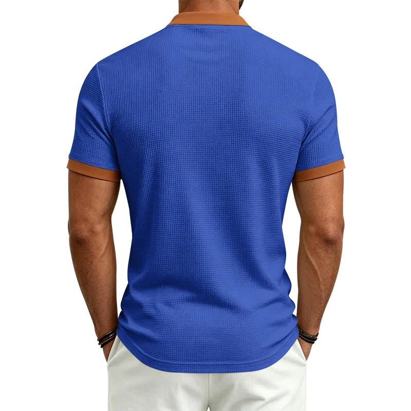 Summer Vintage Style Casual T-Shirts Men Patchwork Drawstring Loose Male Tshirt Short Sleeve Fashion Pull On Tees Streetwear