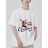 Christmas T Shirt Black Reindeer with Santa Hat and Scarf Merry Christmas Text Holiday Party Wear