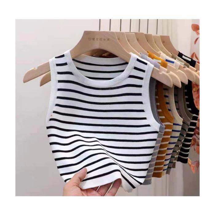 Women's Striped Sleeveless Camisole - Summer Knit Ice Silk Top