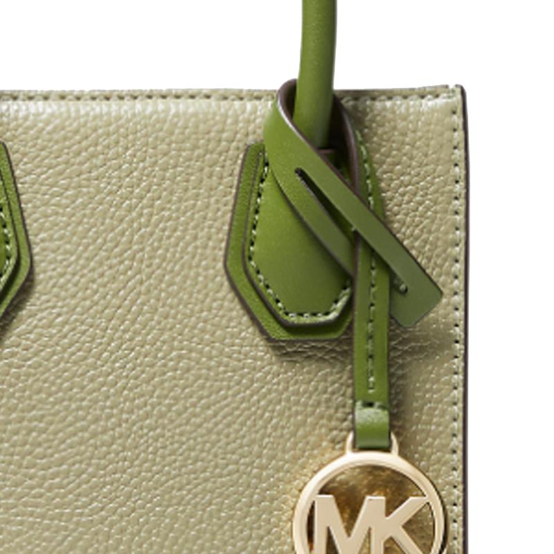 Michael Kors Mercer Solid Color Cowhide Accordion Bag Portable Shoulder Crossbody Bag Mini Women's Avocado Green