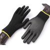 Black PU Coated Nylon Work Gloves, Lightweight Breathable Wear-Resistant Non-Slip, Rubber-Coated Leather, 12 Pairs, Size M