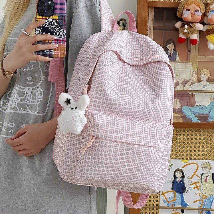 Schoolbag Japanese Simple Versatile Plaid Backpack Female Niche Design College Style Student Schoolbag Large Capacity Casual Backpack