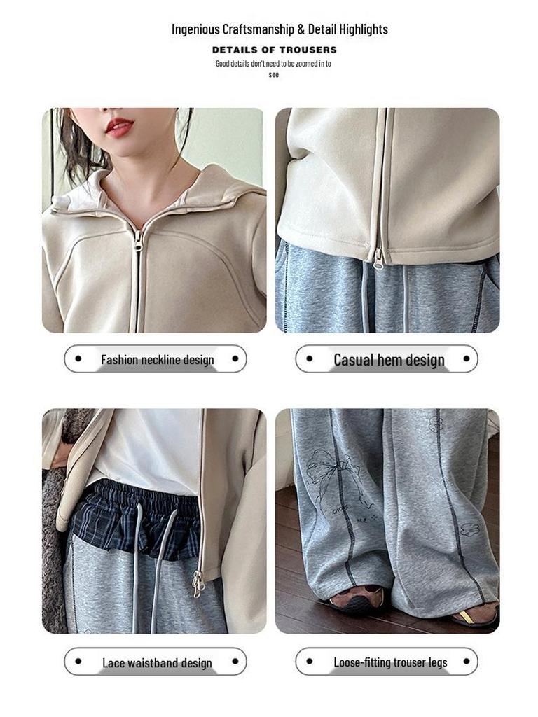 2025 Girls' Spring/Autumn Cardigan & Wide-Leg Pants Set - Hooded Casual Two-Piece Outfit