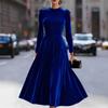 Spring Summer New Women's Elegant Round Neck Long Sleeve Korean Velvet Dress, Leisure Fashion For Women