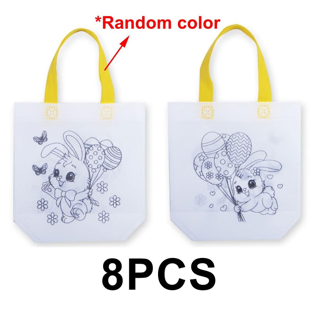 8Pcs Easter Non-Woven DIY Graffiti Bags - Double-Sided Cartoon Egg & Rabbit Design, Creative Painting Handbags for Easter ZSY