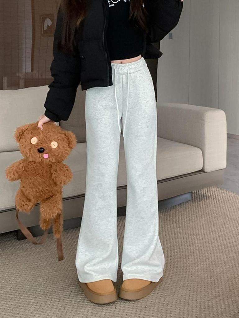 American Spicy Girl Women's Gray Fleece-Lined Bootcut Yoga Pants: Winter Warm, Elastic Waist, Casual Micro Flare.