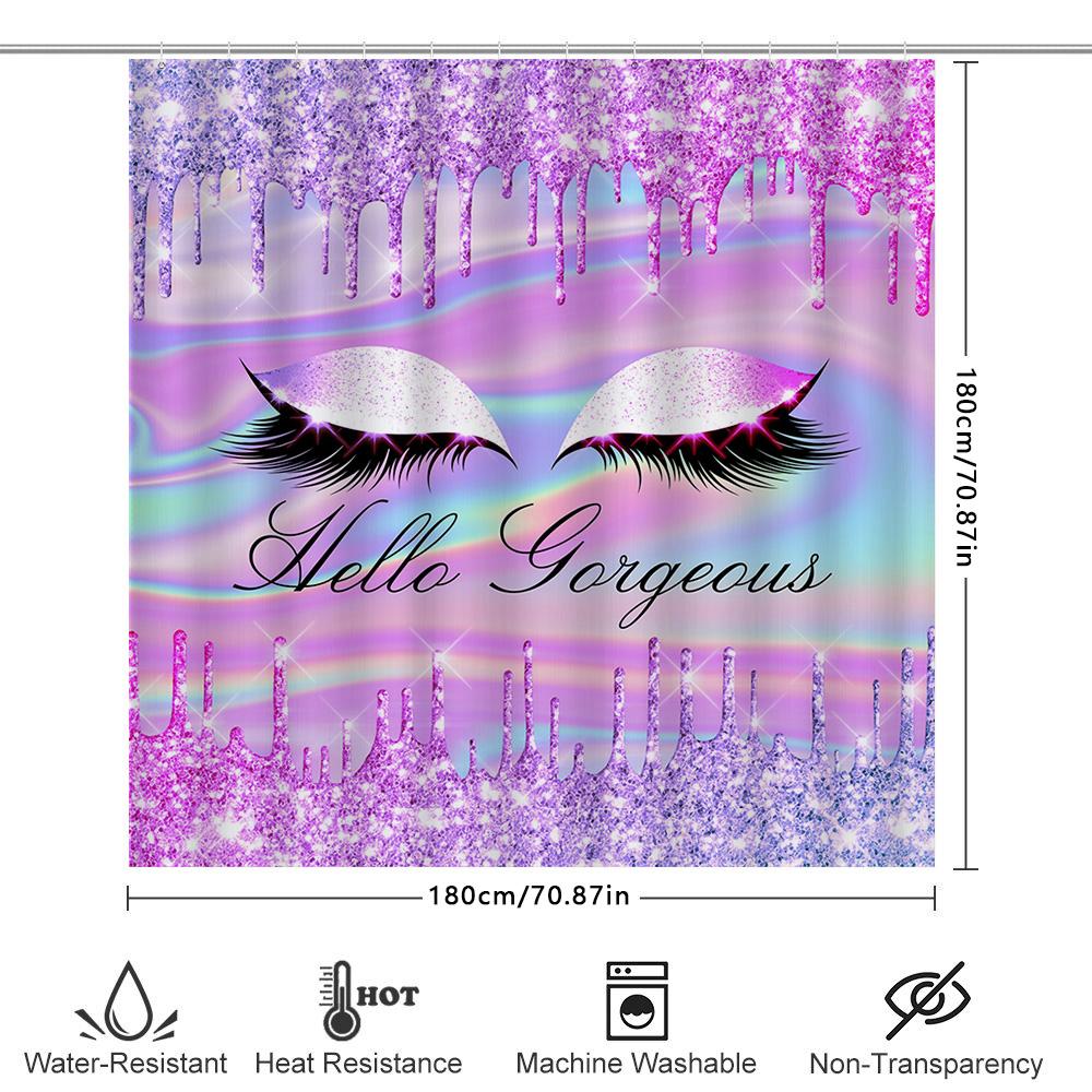 Glamorous Eyelash Shower Curtain Pink Glitter Hello Gorgeous Bath Mat Decoration for Bathroom Accessories Set Home Decor Waterpr