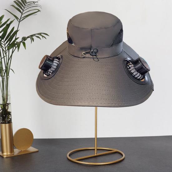 Men Sun Hat with Dual Power Supply Fan Design Three-Speed Wind Adjustable Wide Brim Fishing Hat Fishing Hiking Hat