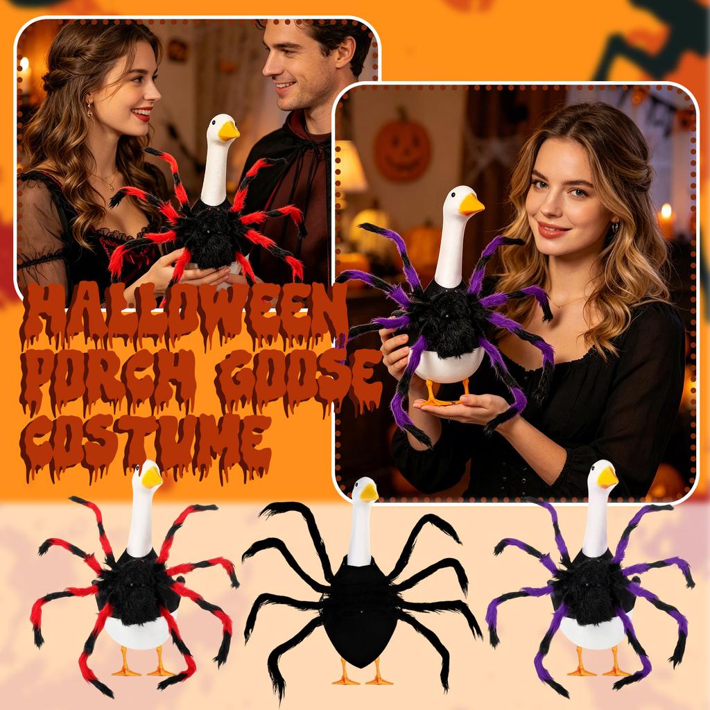 Halloween Porch Goose Spider Costume Pet Outfit with Faux Fur Spider Legs Adjustable Fit for Outdoor Indoor Use