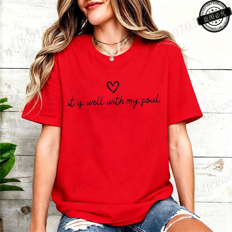 Women Clothing It Is Well with My Soul Print T Shirt Hipster T-Shirt Casual Tshirt O Neck Graphic T Shirts Short Sleeve Clothing
