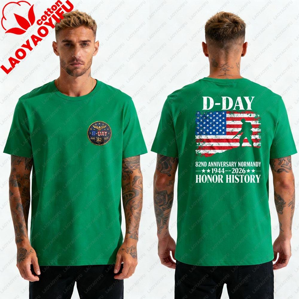 Men DDay 82nd Anniversary 19442026 TShirt Normandy Honor History US Flag Soldier Print DoubleSided Casual Cotton Tee Tops