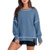 Europäischer und amerikanischer Stil Damen Lässiger lockerer Pullover Neuer lockerer Rundhals Farbblock Langarm-Oberteil