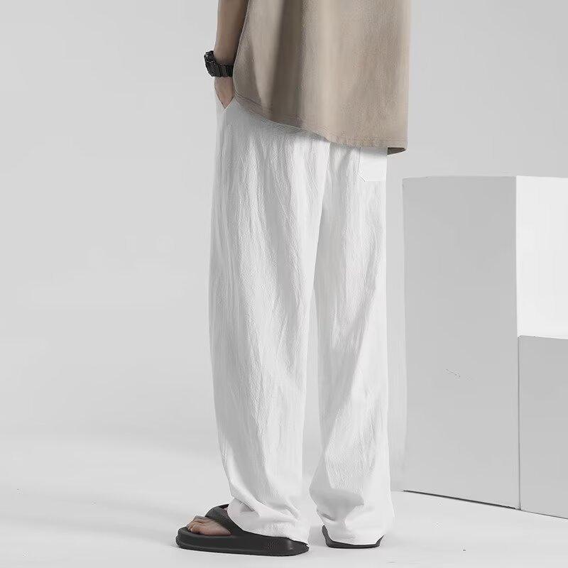 Men Casual Lightweight Loose Wide Leg Straight Long Trousers