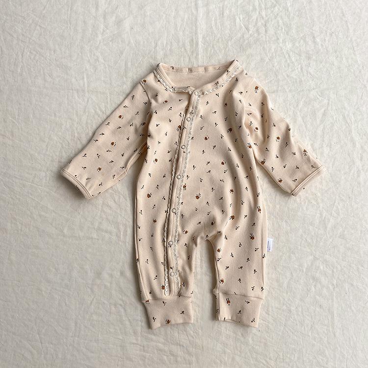 Autumn Floral Lace Long Sleeve Baby Romper with Hat