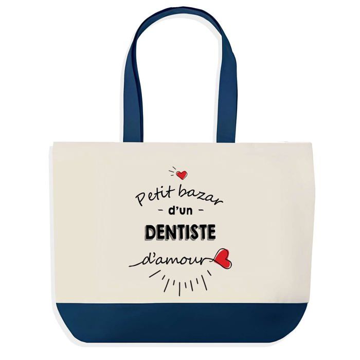 Tote Bag - PLANETEE - Dentist's Love Bazaar - Blue Background - Large Size 40x45 Cm - Cotton