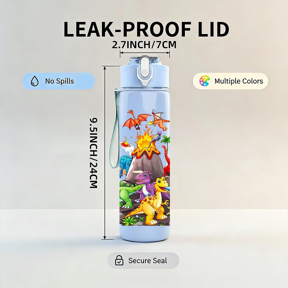 1PC Volcano Multiple Dinosaur Group 750ml Color Plastic Water Bottle Leakproof Flip Straw Lid For Sports Office Home Use