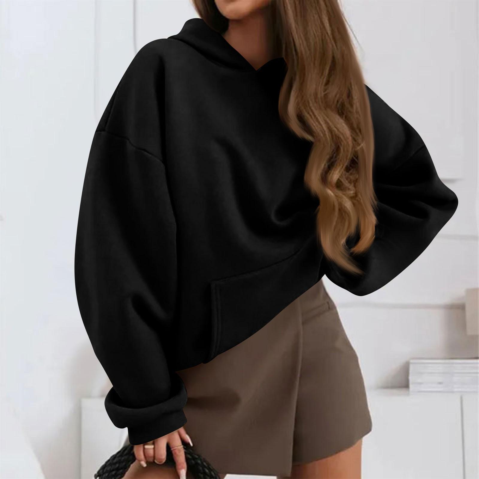 Женская осенне-зимняя однотонная флисовая толстовка с капюшоном — фото 4
