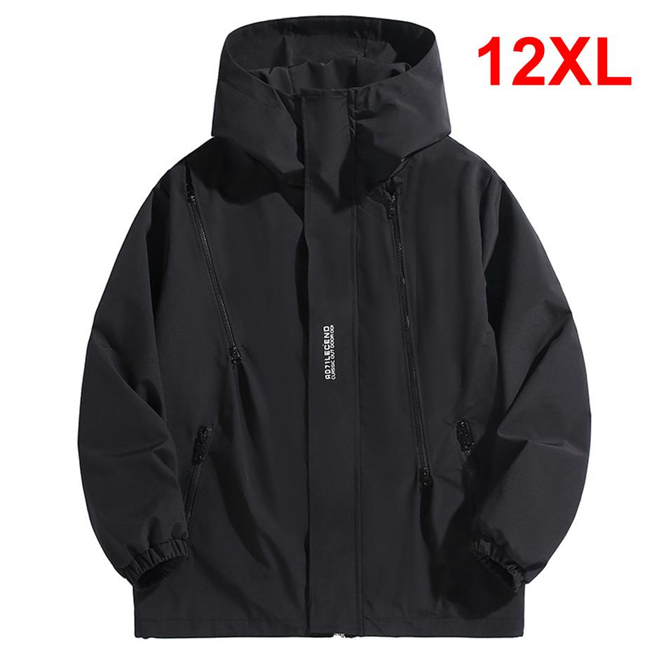 

10XL 12XL Plus Size Ветровка Мужская Водонепроницаемая Куртка Однотонная Черная Ветровка Пальто Мужская Большая Размерная Верхняя Одежда Для Отдыха На Природе 10XL чёрный