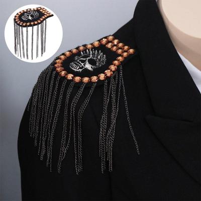 Skull Tassel Chain Epaulette Breastpin Jacket Vintage Brooch Retro Brooch Shoulder Board  Women