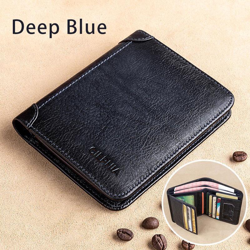 Genuine Leather  Protection Wallets for Men Vintage Thin Short Multi Function ID Credit Card Holder Money Bag