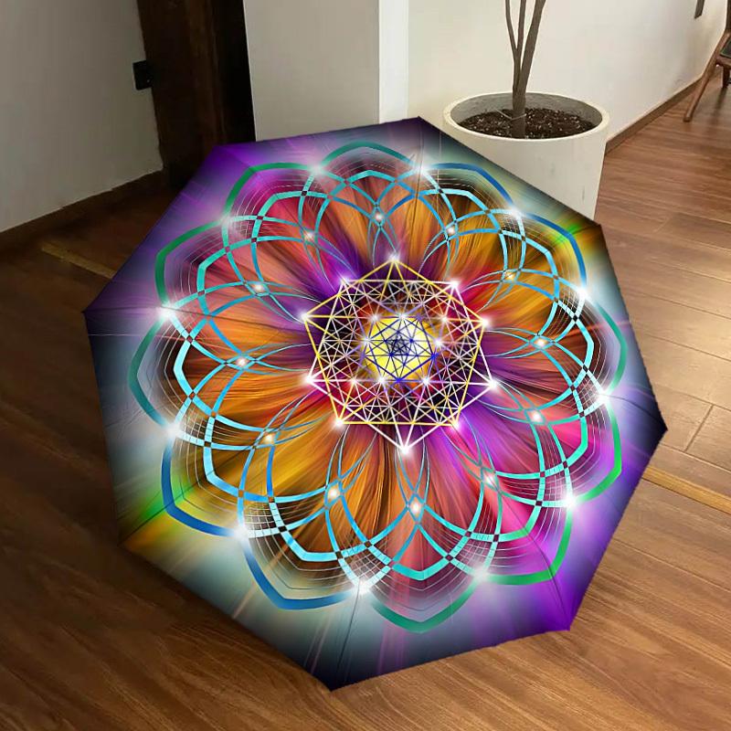 1pc Mandala Art Automatic Folding Umbrella, Casual Outdoor Accessory, Birthday Festival Gift yy251126094