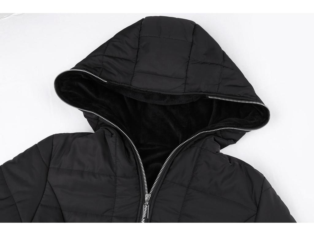 Women's Hooded Long Sleeve Zipper Jacket with Velvet Lining (Winter, Mid-Length, Style 9988)