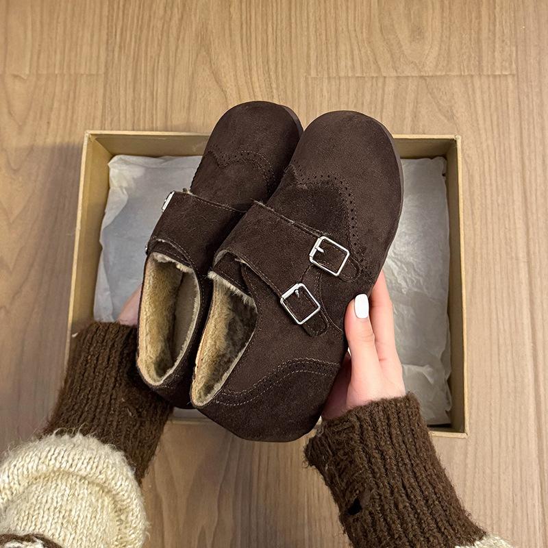 

Thick-soled retro plush women s fluffy snow boots, new winter warm Doudou cotton shoes 40 темно-коричневого кольору