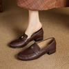 Four Seasons Casual Single Shoes New Comfortable Leather Lazy Shoes Shallow Mouth Low Top Large Size Round Head Women's Shoes Low Heel Cow Muscle Sole