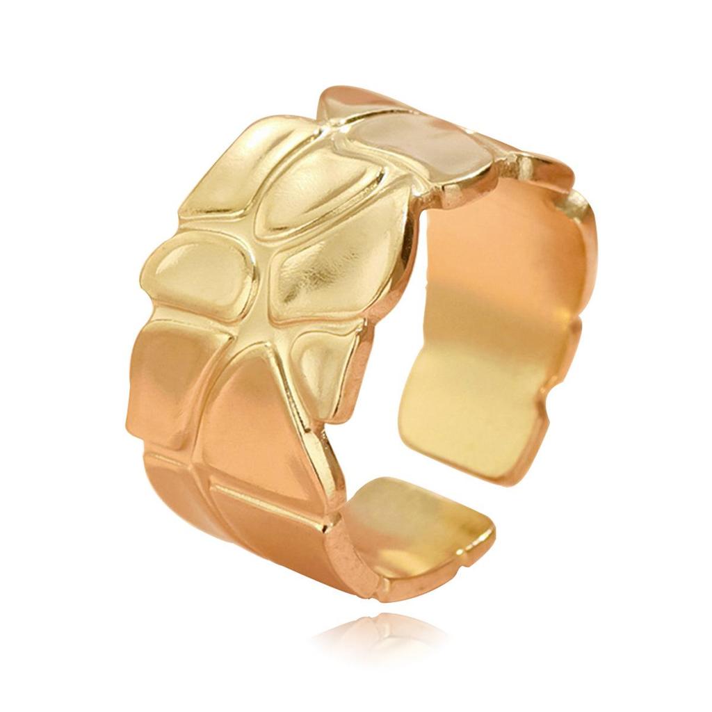 European & American Geometric Wide Band Irregular Open Stainless Steel Adjustable Ring