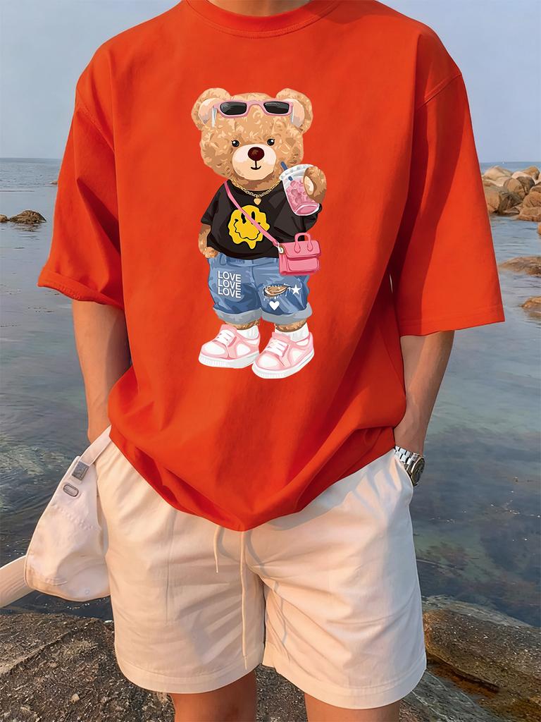 Bear Likes Drink Beverages Printed TShirts Women Summer Cotton Short Sleeve Tees Loose ONeck Soft Tops Basic Woman Clothes