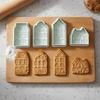 4 Piece 3D Embossed Christmas Gingerbread House Cookie Cutter Spring Press Design Cartoon Fondant Molds Green Plastic