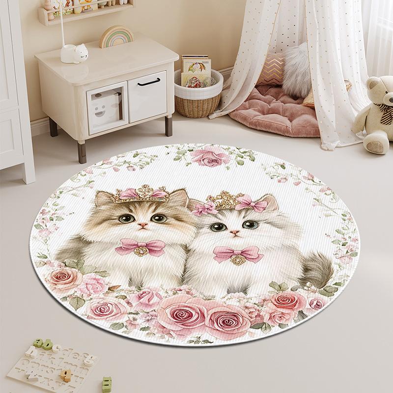 

Круглый ковер для спальни, устойчивый к пятнам, мультяшный кот, детский коврик для пола, коврик для гостиной, моющийся, утолщенный, коврик для журнального столика 80 * 80CM crystal velvet