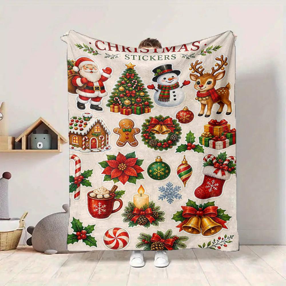 1Pc Christmas Holiday Icons Set Blanket Soft And Comfortable Casual Warm Camping Travel Christmas Halloween Gift M91740
