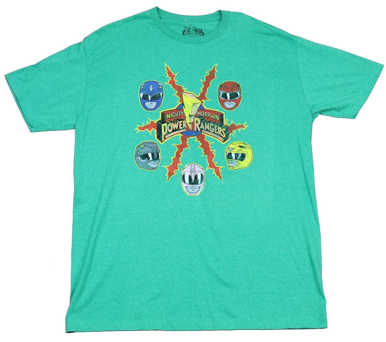 Mighty Morphin Power Rangers Mens T-Shirt - Heads Around Logo L