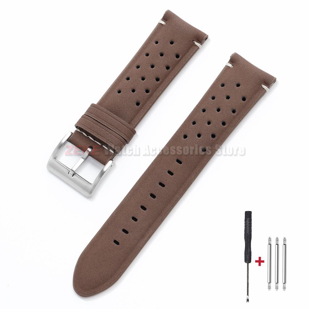 Breathable Porous Matte Leather Watch Band Quick Release 18mm 20mm 22mm Vintage Racing Leather Watch Straps for Seiko Wristband